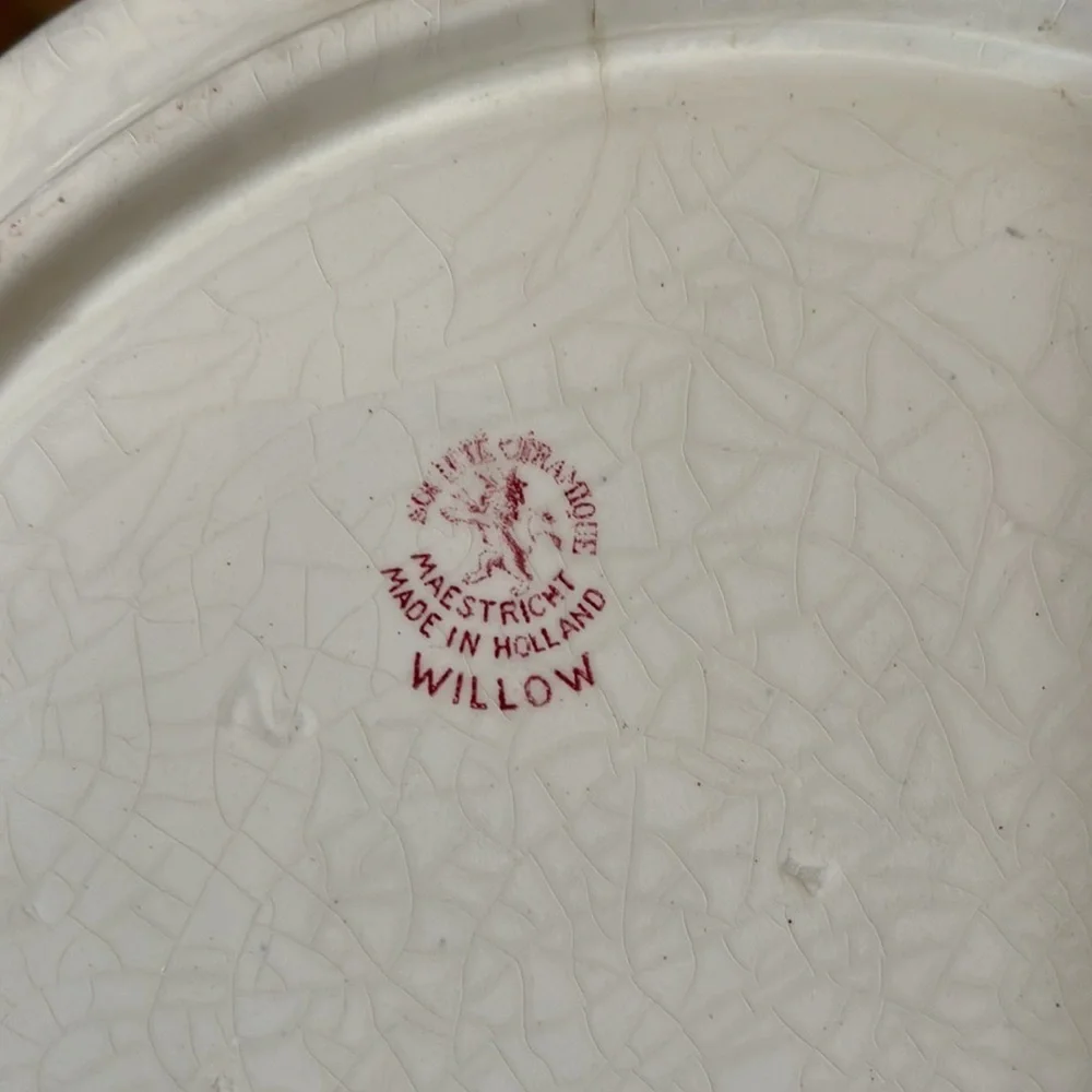 Vtg Willow Red Divided Grill Plates Made in Holland Set of 2